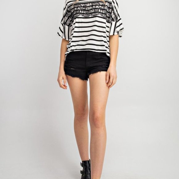 Lace Front Striped Top NWT - Picture 4 of 5